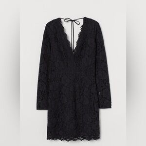 H&M Black Floral Lace Long Sleeve Mini Dress